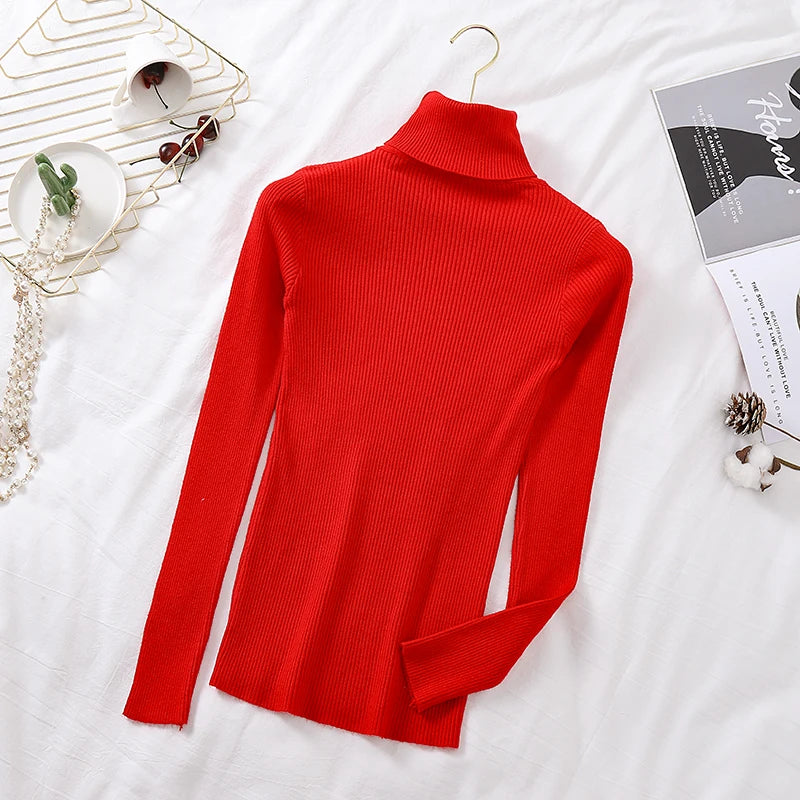 Ribbed Foldover Turtleneck Sweater
