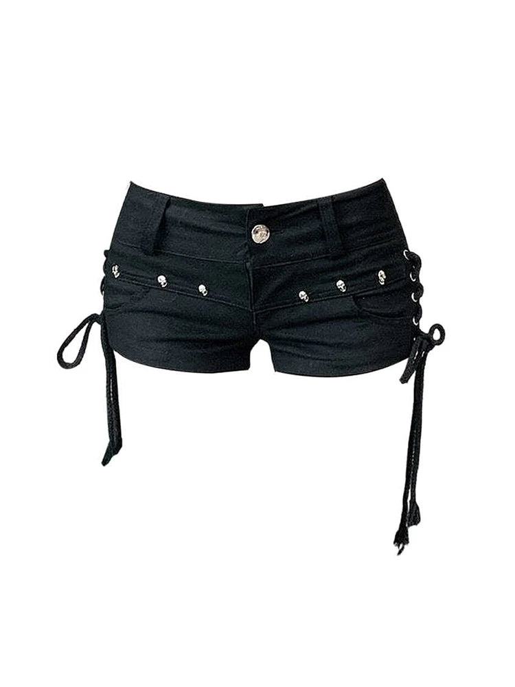 Black Gothic High-Waist Denim Shorts