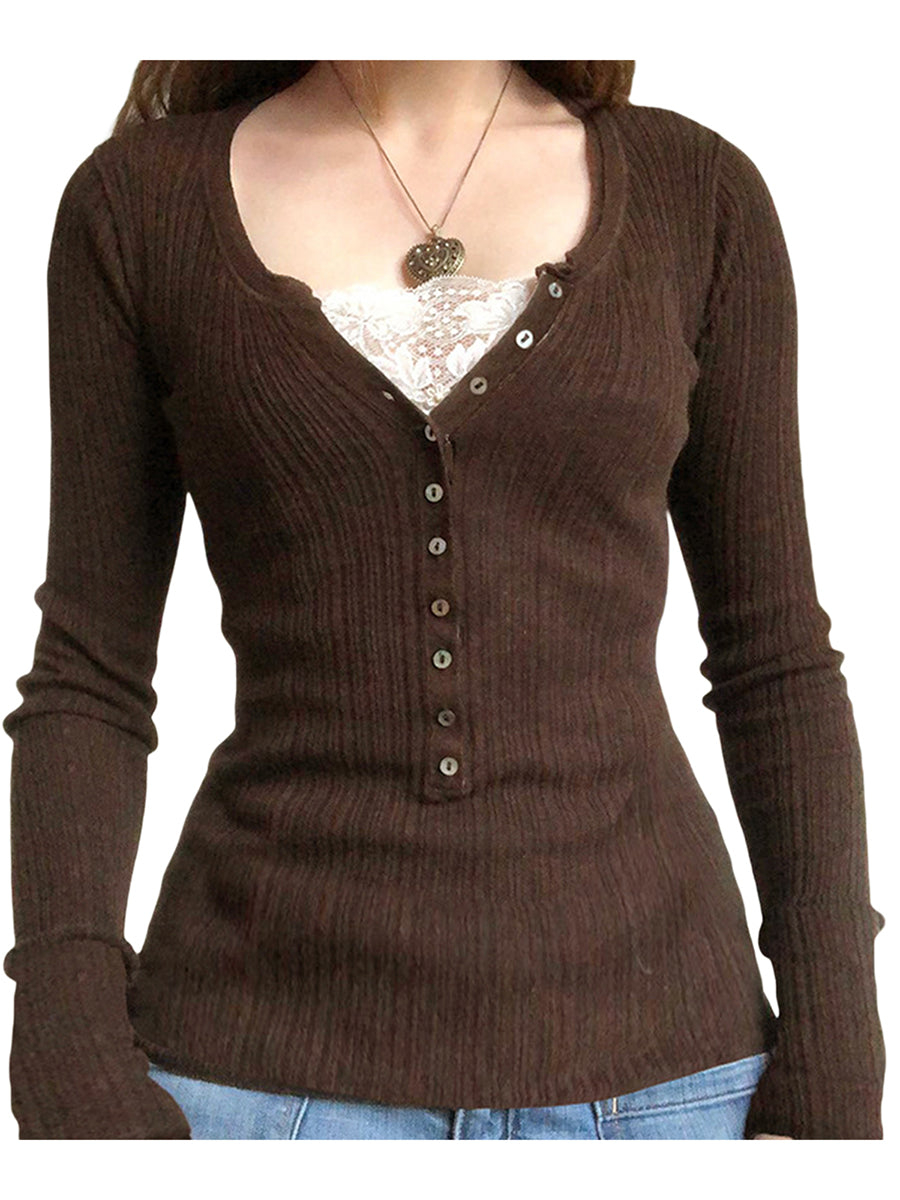 Lace Patchwork Bow Knit Top