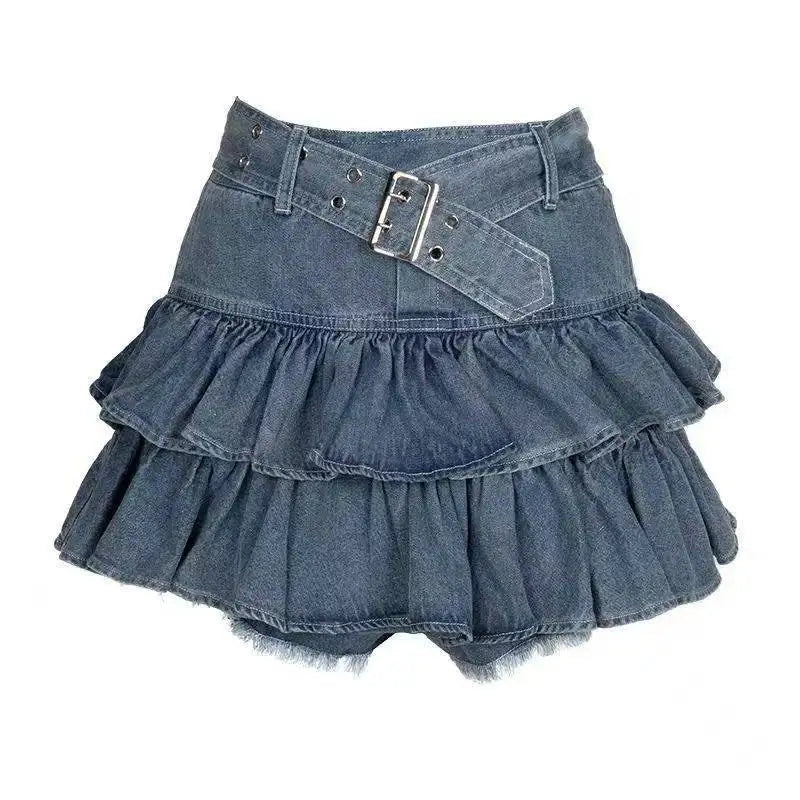 Y2K Riveted Belt A-Line Denim Mini Skirt