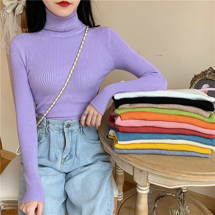 Ribbed Foldover Turtleneck Sweater