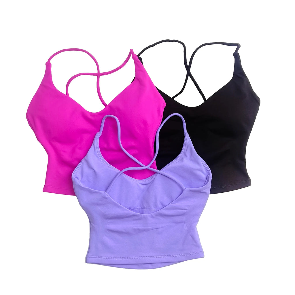 NCLAGEN Strappy Top Women Gym Clothes High Support Push-up Fitness Tank Top Back Cross Workout Pilates Yoga Running Sports Bra