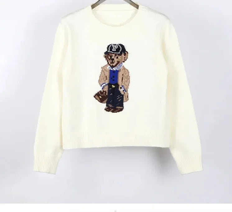 Crochet Bear Jacquard Knit Sweater