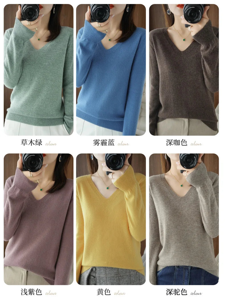 Lace-Neck Hollow-Out V-Neck Knit Pullover