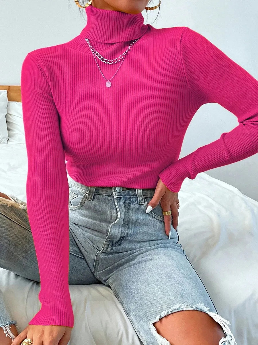Ribbed Foldover Turtleneck Sweater