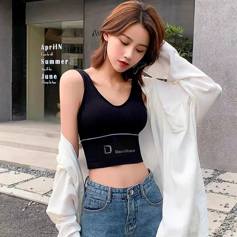 U-Shaped Women's Seamless Yoga Bra D Letter Push Up Sports Top Shockproof Crop Top Anti-sweat Fitness Underwear All-Match Vest