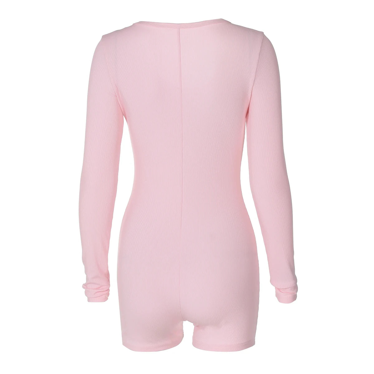Hugcitar Spring Ribbed Solid Square Collar Long Sleeve Buttons Sexy Bodycon Skinny Playsuit Women Casual Romper Streetwear Sport