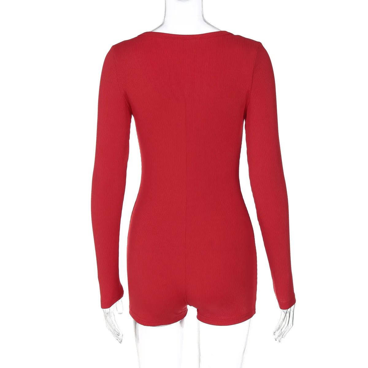 Hugcitar Spring Ribbed Solid Square Collar Long Sleeve Buttons Sexy Bodycon Skinny Playsuit Women Casual Romper Streetwear Sport