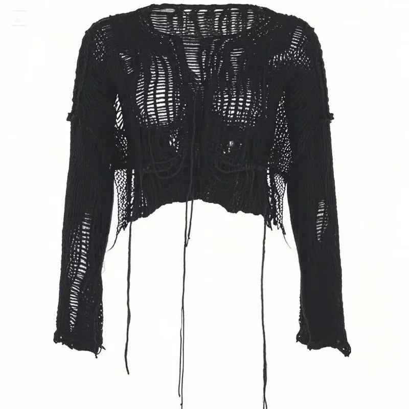 Y2K Hollow-Out Crop Sweater