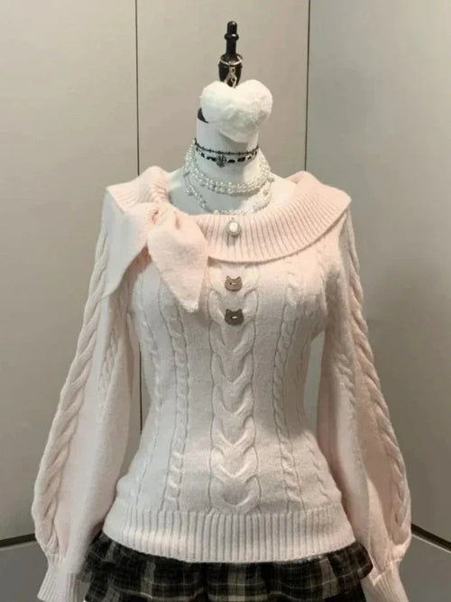 Bow Off-Shoulder Knit Sweater