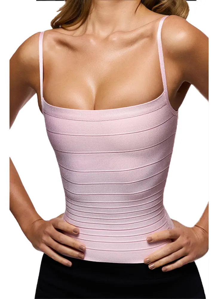 Striped Bandage Ruffle Crop Cami
