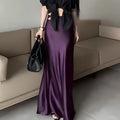 Summer Girls Solid Color Acetate Satin Skirts Lady Korean Slim Fit Thin Dress Female Classic High Waist Mid-Long Skirts