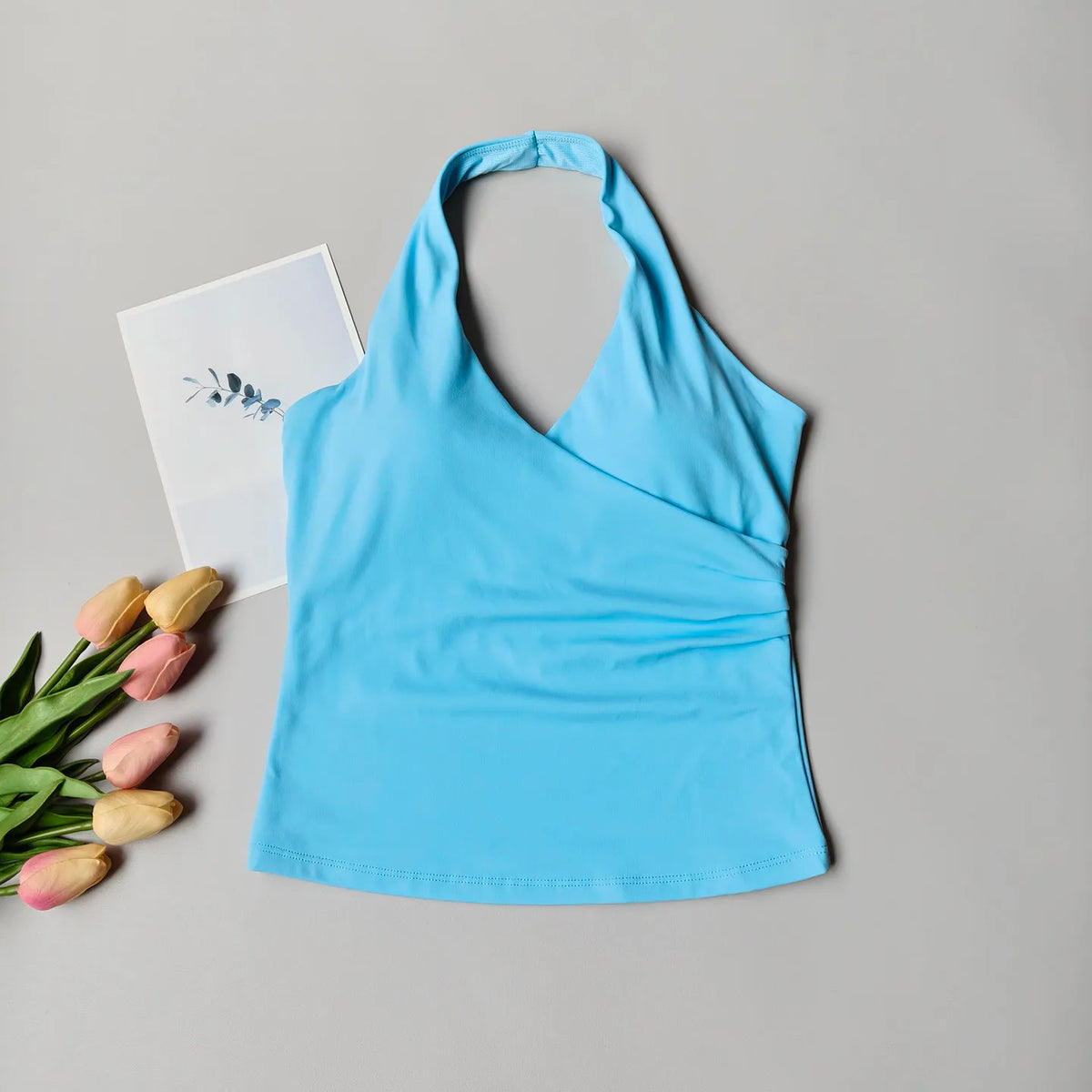 Cross Halter V-Neck Sports Bra Vest — Removable Chest Pad