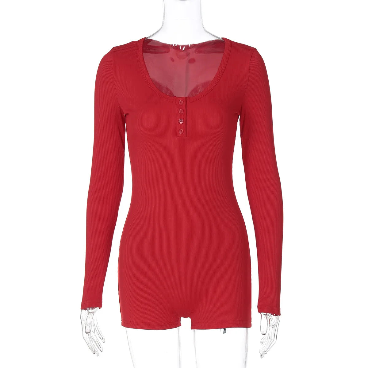 Hugcitar Spring Ribbed Solid Square Collar Long Sleeve Buttons Sexy Bodycon Skinny Playsuit Women Casual Romper Streetwear Sport