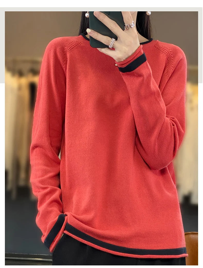 Cotton Round-Neck Loose Knit Sweater