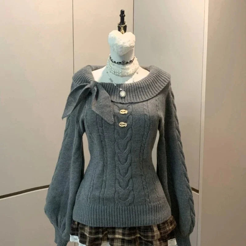Bow Off-Shoulder Knit Sweater