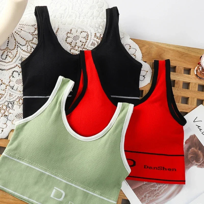 U-Shaped Women's Seamless Yoga Bra D Letter Push Up Sports Top Shockproof Crop Top Anti-sweat Fitness Underwear All-Match Vest