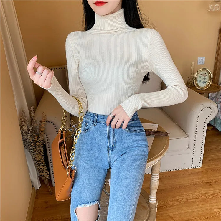 Ribbed Foldover Turtleneck Sweater