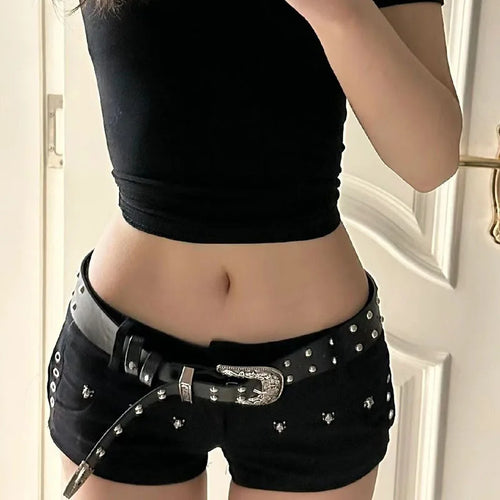 Black Y2K Low-Waist Slim Denim Shorts