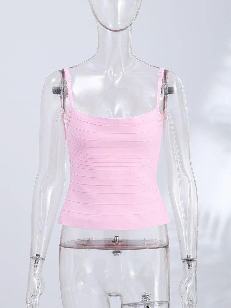 Women's Corset Tops Bandage Striped Spaghetti Strap Crop Top Square Neck Sleeveless Bodycon Stretch Partywear Chic Lady Clubwear