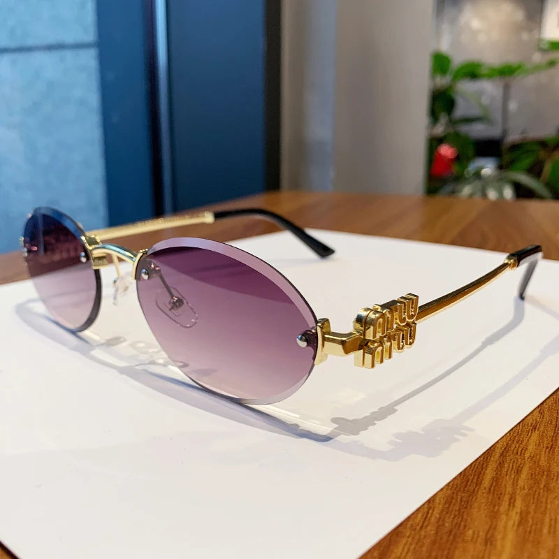 Oval Rimless Cut-Edge Sunglasses