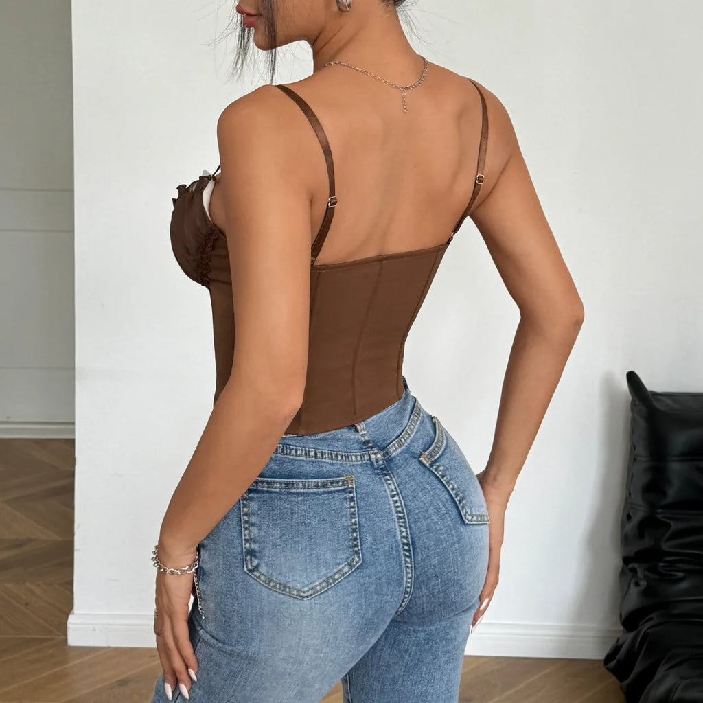 Sexy V Neck Y2K Crop Tops Lace Patchwork Pleated Bowknot Corset Top  Sexy Backless Slim Camisole Body Shape Fishbone Bustier