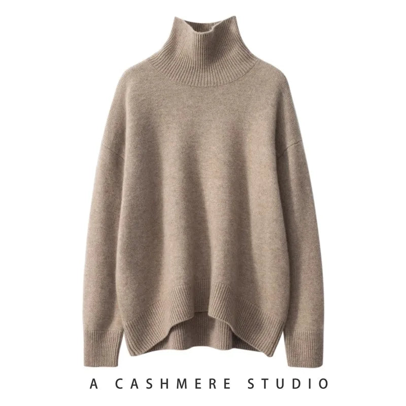 100% Cashmere Turtleneck Oversized Pullover