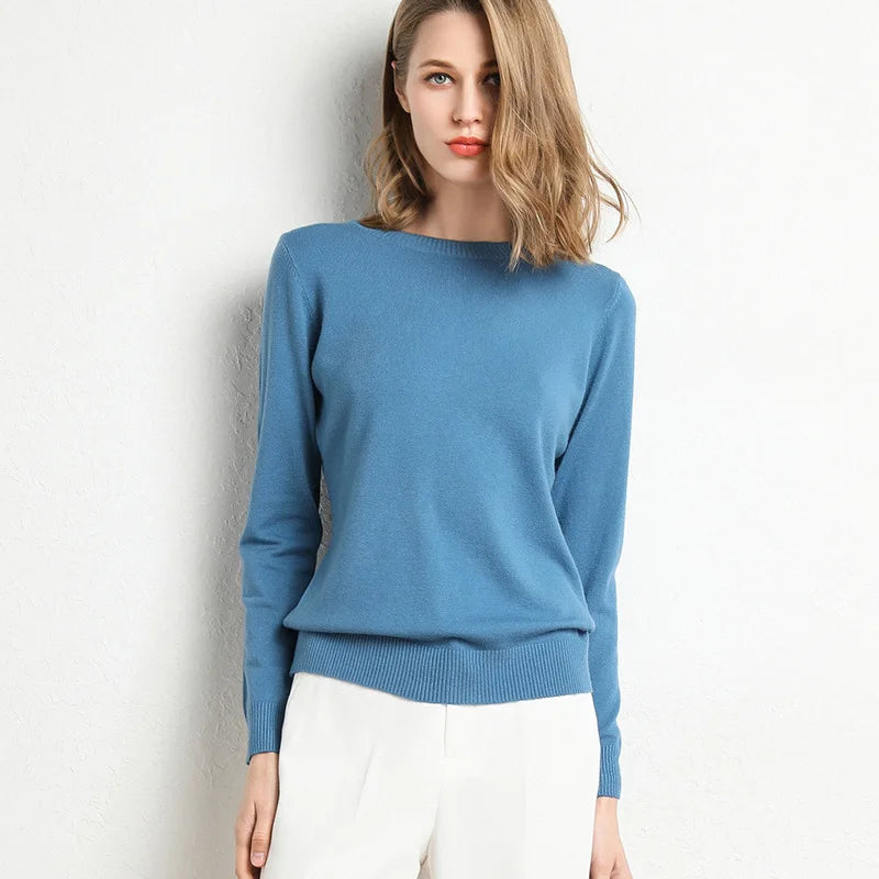 Slim Wool-Blend O-Neck Pullover