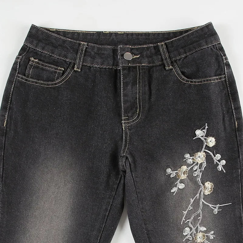 Floral Embroidery Flare Jeans