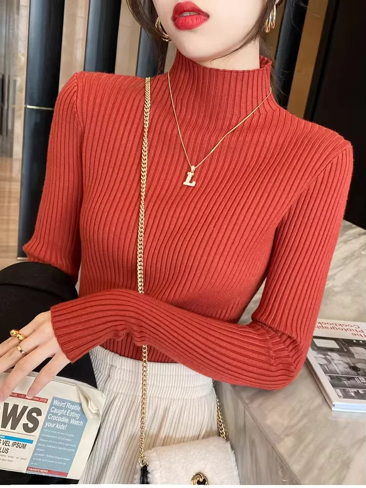 Slim Turtleneck Long-Sleeve Knit Top