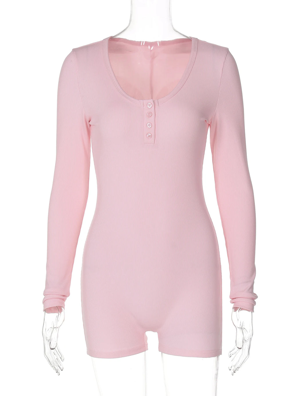 Hugcitar Spring Ribbed Solid Square Collar Long Sleeve Buttons Sexy Bodycon Skinny Playsuit Women Casual Romper Streetwear Sport