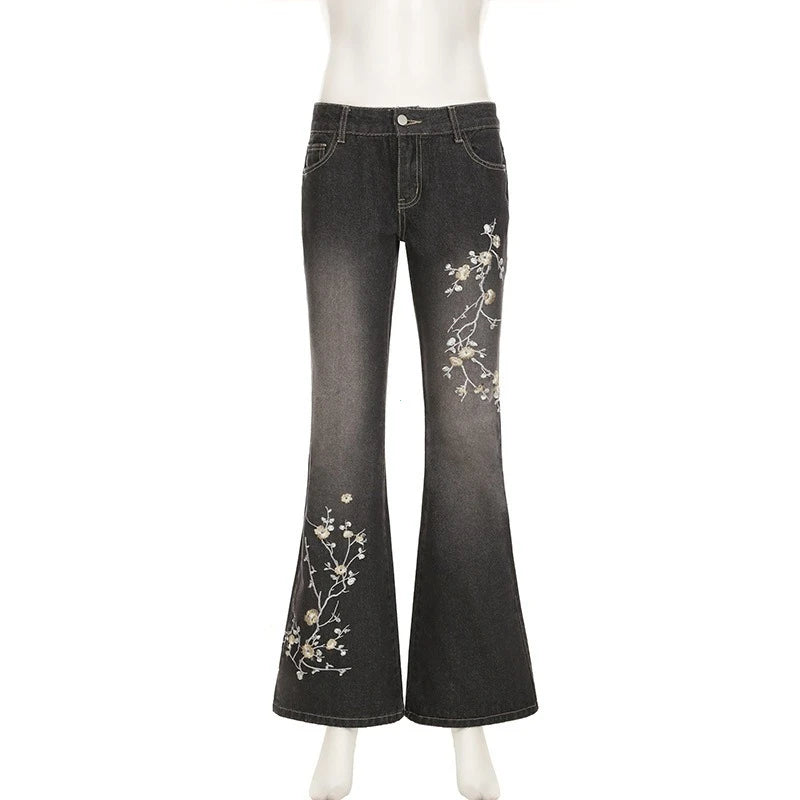 Floral Embroidery Flare Jeans