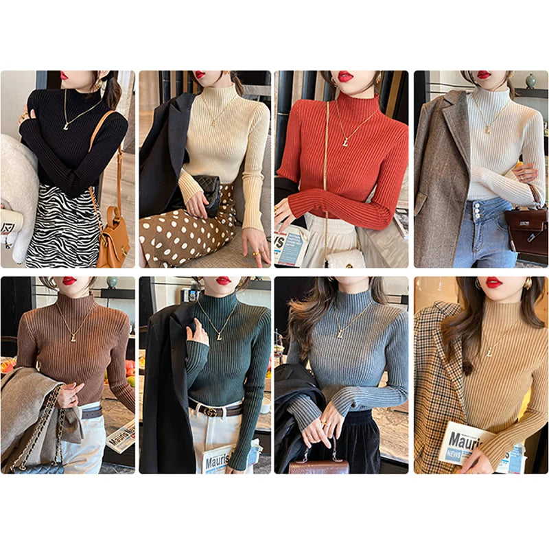 Slim Turtleneck Long-Sleeve Knit Top