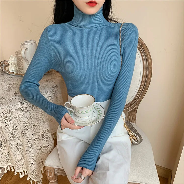 Ribbed Foldover Turtleneck Sweater