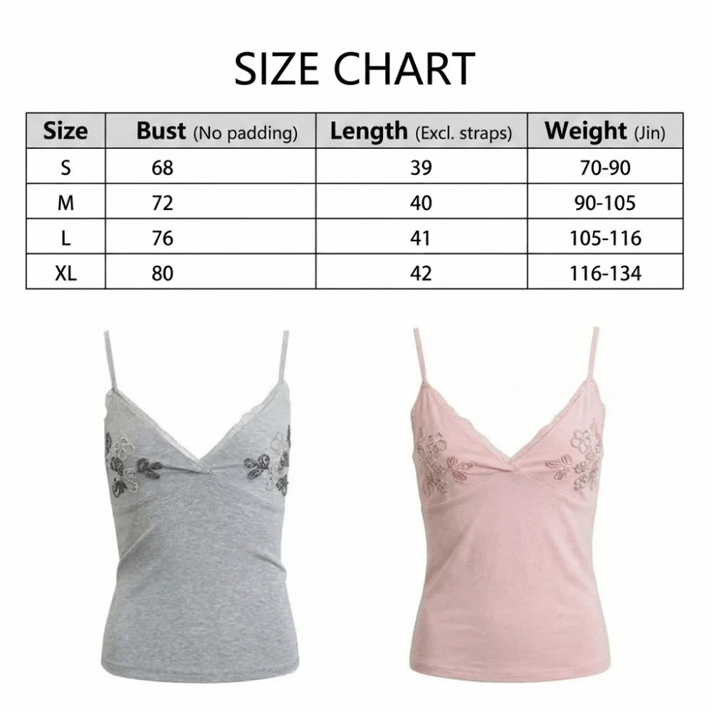 Floral Embroidery Lace Camisole Sleeveless Slim Fit Off Shoulder Camisole Stretchy Rhinestone Lace Top for Fashionable Girls