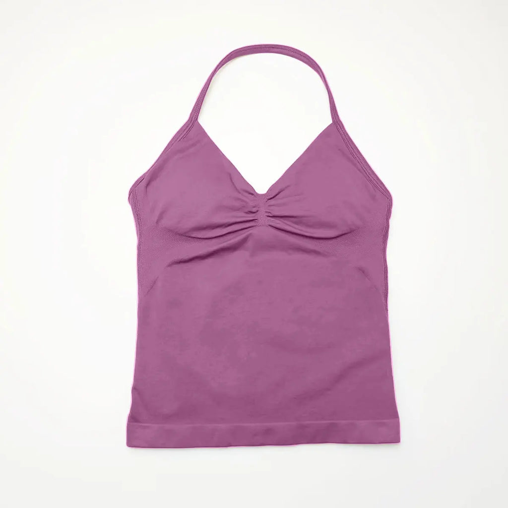 NCLAGEN Gym Longline Strappy Top Women Seamless Yoga Tank With Removable Pads V Neck Workout Clothes Sports Running Fitness Vest