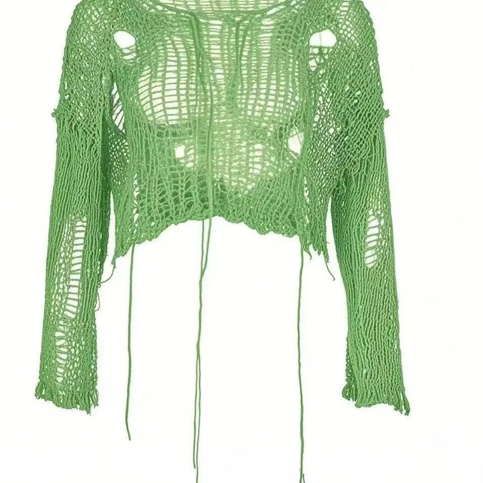 Y2K Hollow-Out Crop Sweater