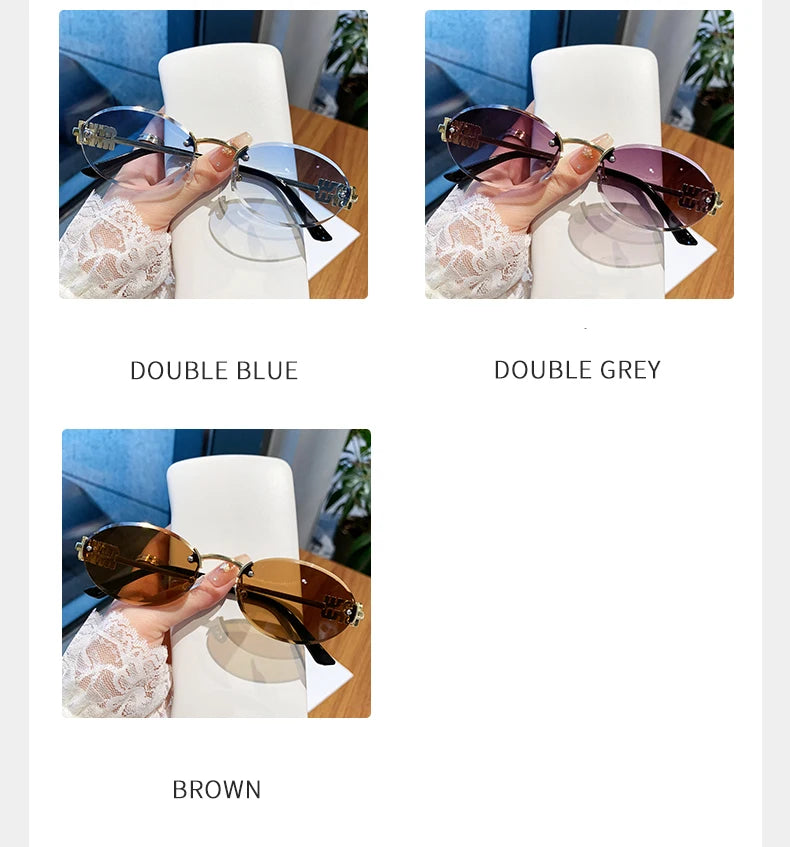 Oval Rimless Cut-Edge Sunglasses
