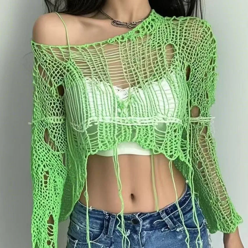 Y2K Hollow-Out Crop Sweater