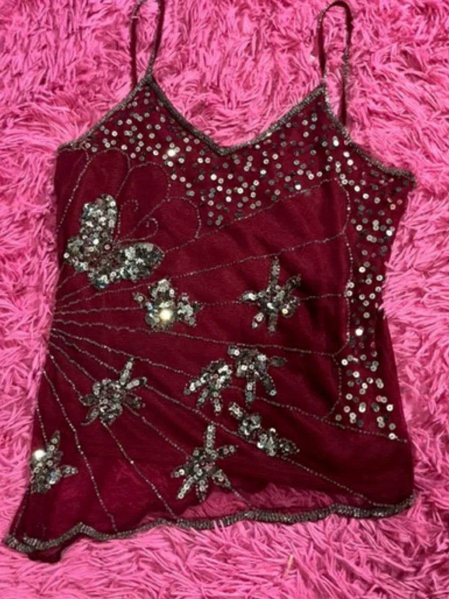 Fairy Y2K Lace Top Aesthetic Sexy Mesh Sheer Crop Top 90s Vintage Milkmaid Vest Chic Women Retro Streetwear