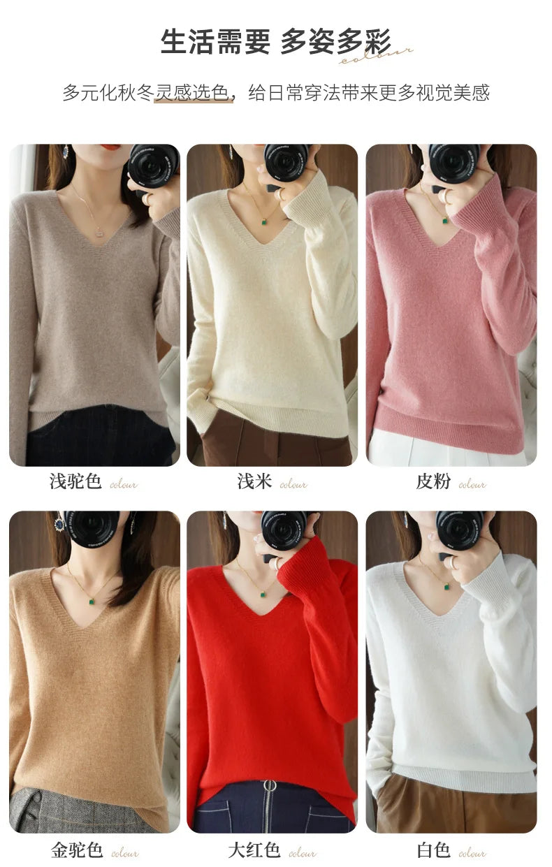 Lace-Neck Hollow-Out V-Neck Knit Pullover