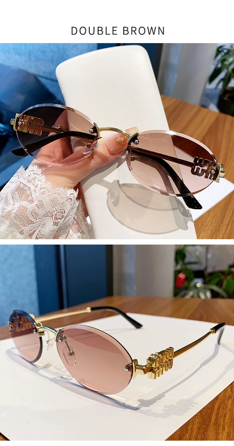 Oval Rimless Cut-Edge Sunglasses