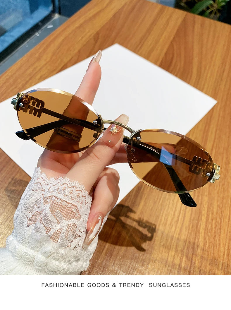 Oval Rimless Cut-Edge Sunglasses