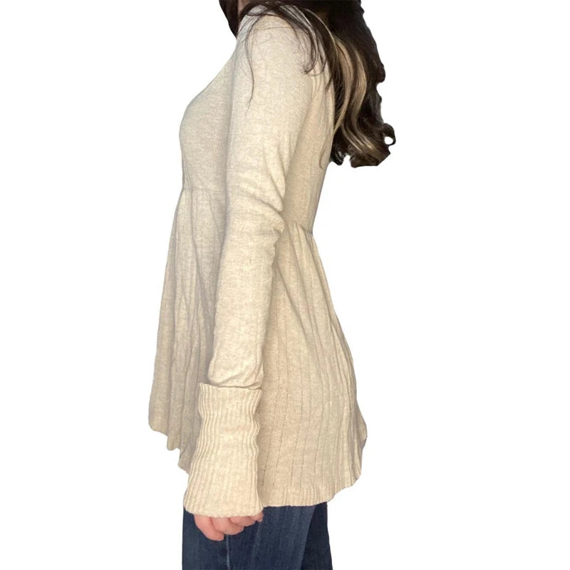Y2K Babydoll Square-Neck Knit Pullover