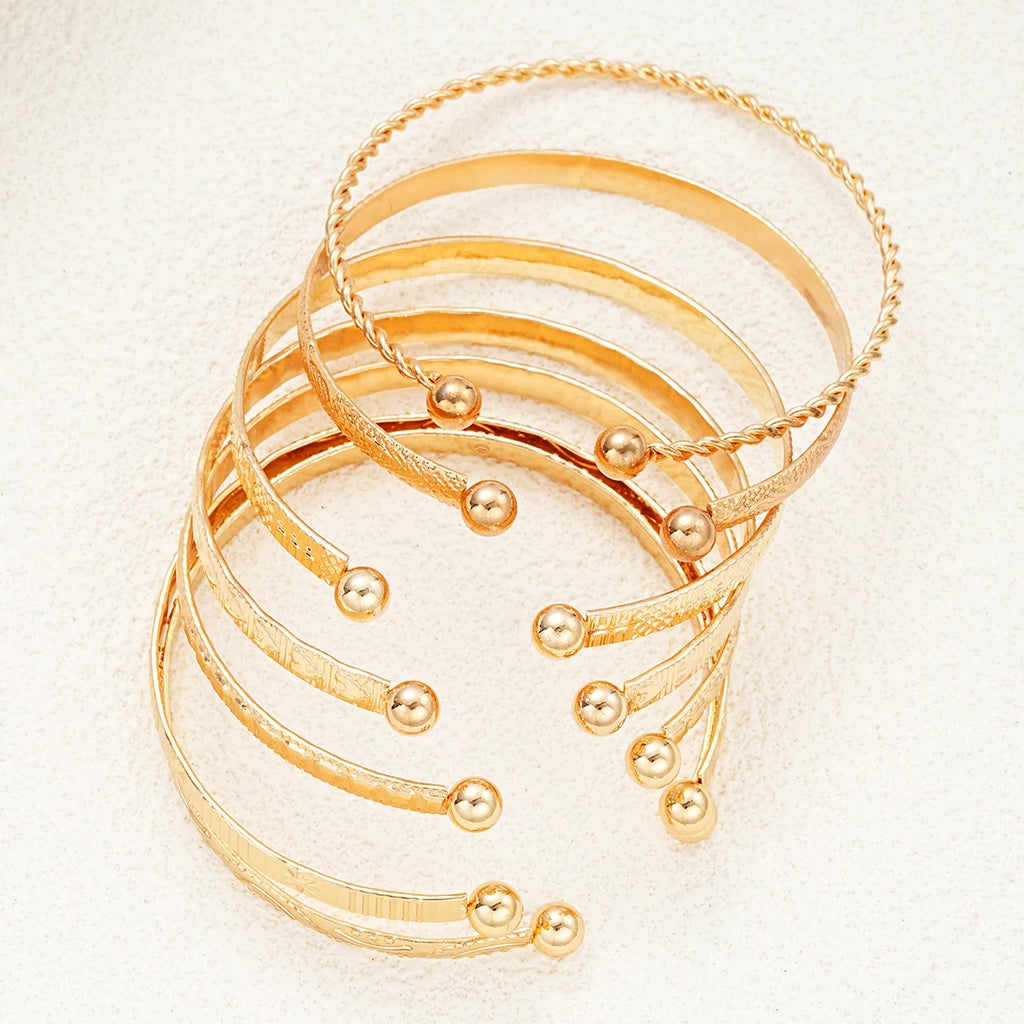 Gold Heart Cuff Bracelet Set