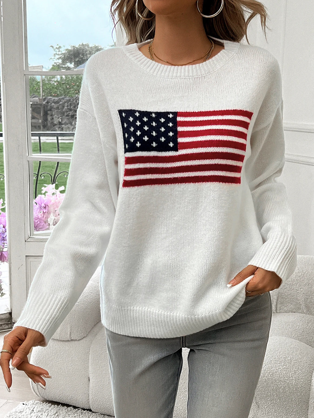American Flag Knit Pullover Sweater