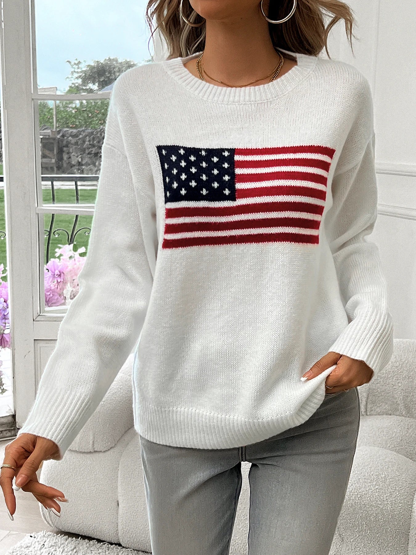 American Flag Knit Pullover Sweater