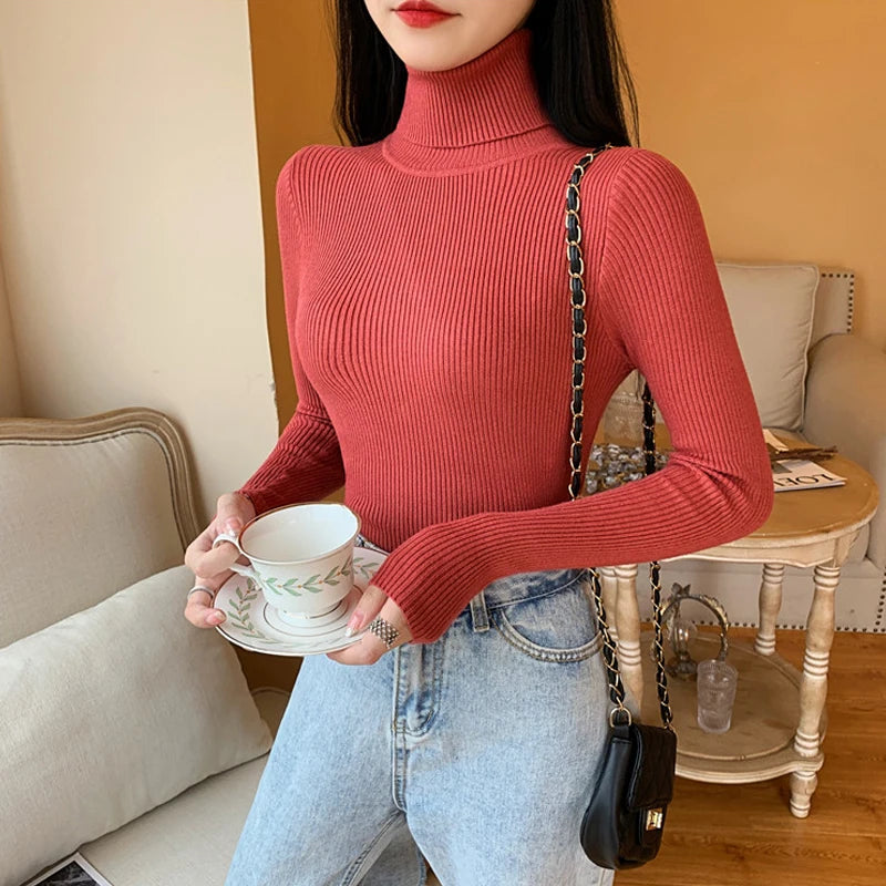 Ribbed Foldover Turtleneck Sweater