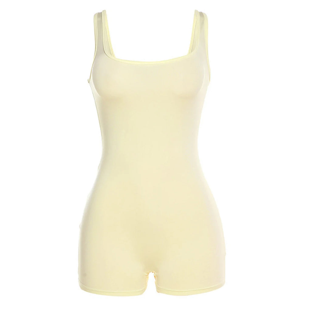 Women Sexy Square Neck Backless Tank Rompers Top Bodycon One Piece Halter Sleeveless Playsuit Yoga Fitness Sport Short Jumpsuits