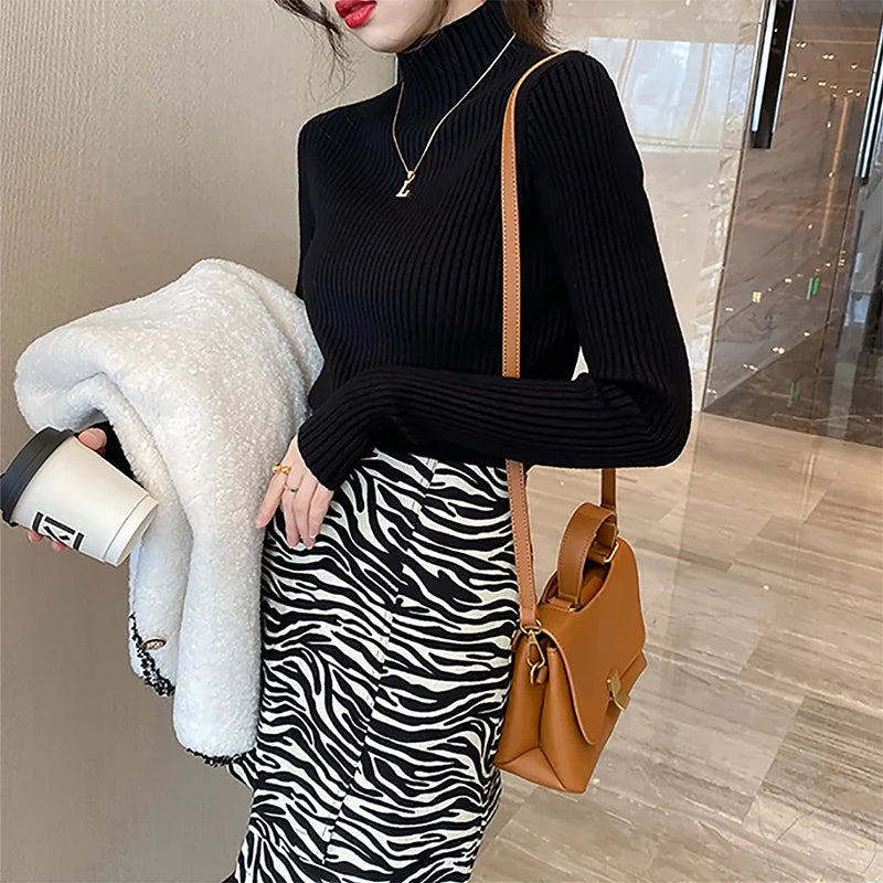 Slim Turtleneck Long-Sleeve Knit Top